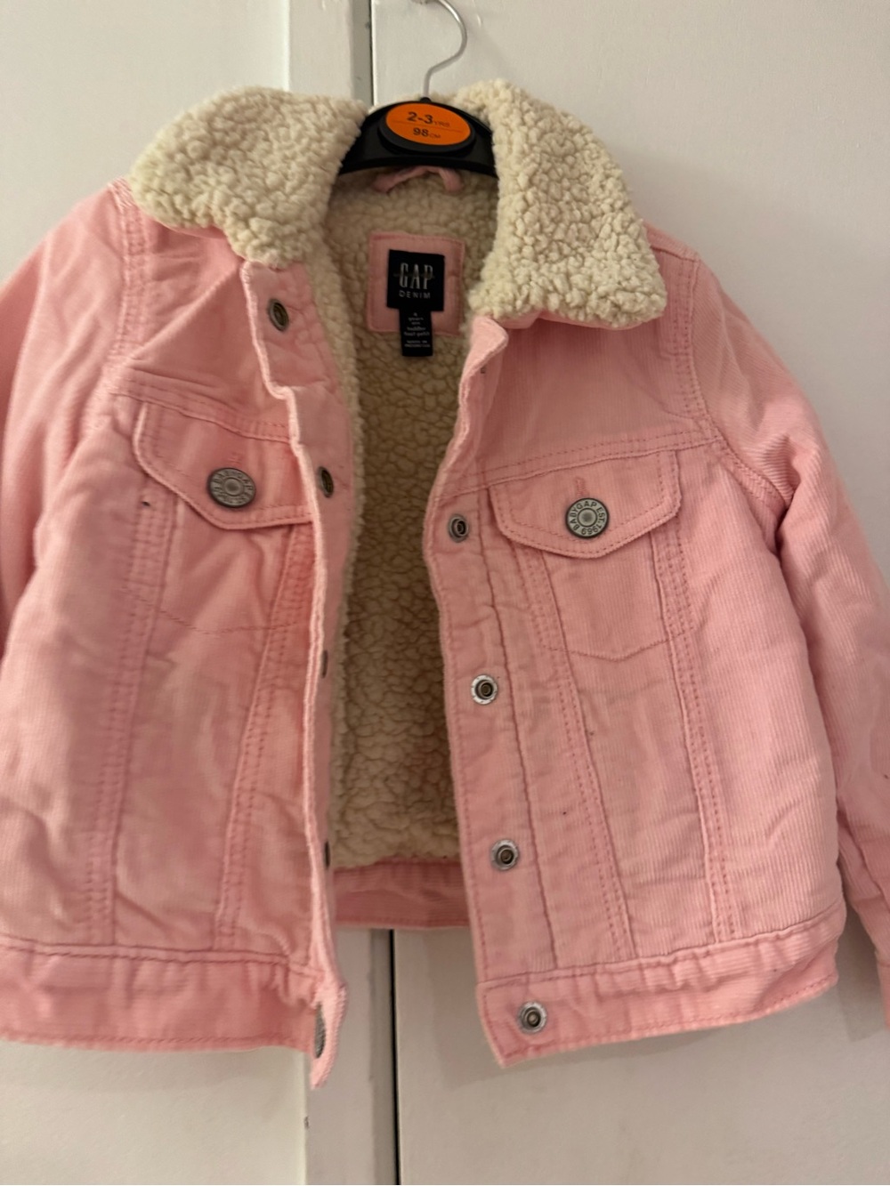 GAP Kids Pink Corduroy Jacket with Cream Sherpa Collar